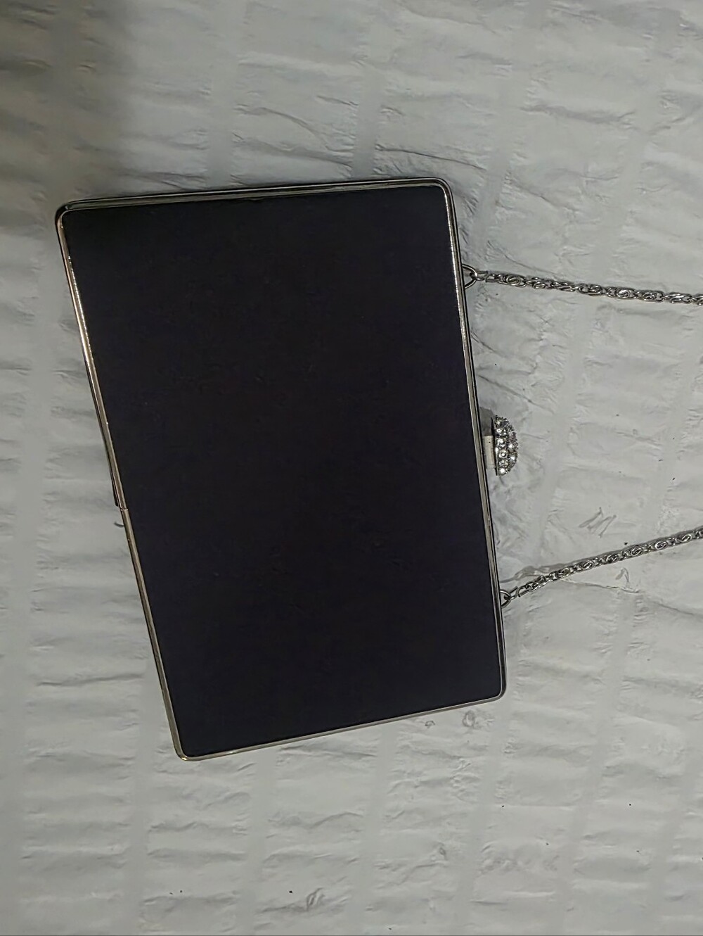 Deep, Dark Purple Rectangular Evening Clutch with Silver Chain